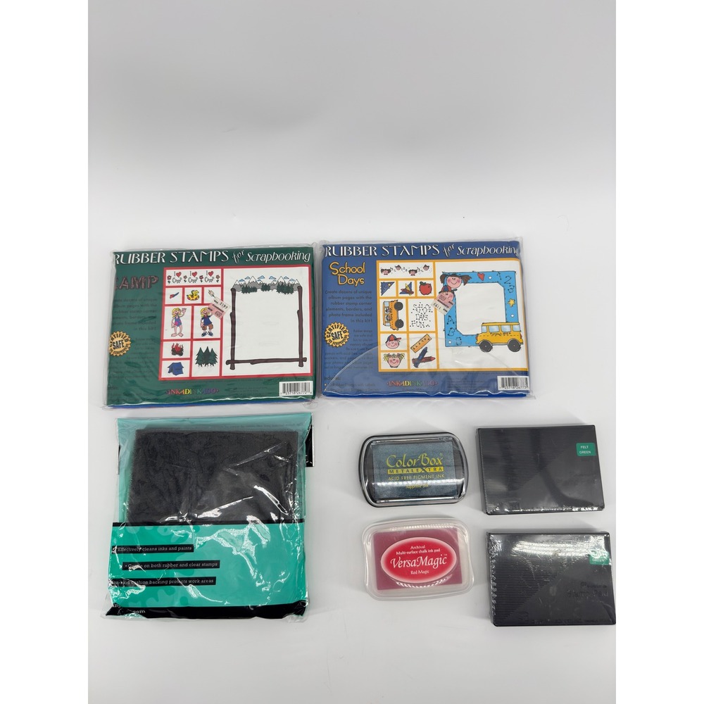 Inkadinkado Rubber Stamp Scrapbooking Kit Lot Camp School Days Ink Pads Ranger